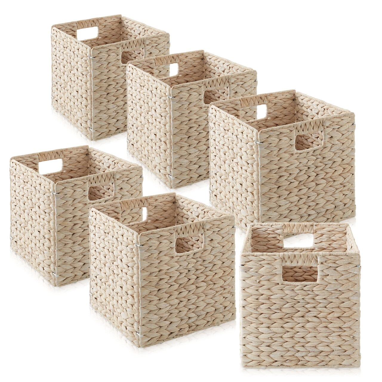Casafield 10.5" x 10.5" Water Hyacinth Storage Basket Sets, Storage Organizers, Woven Wicker Cubes for Bathroom, Bedroom, Laundry, Shelves